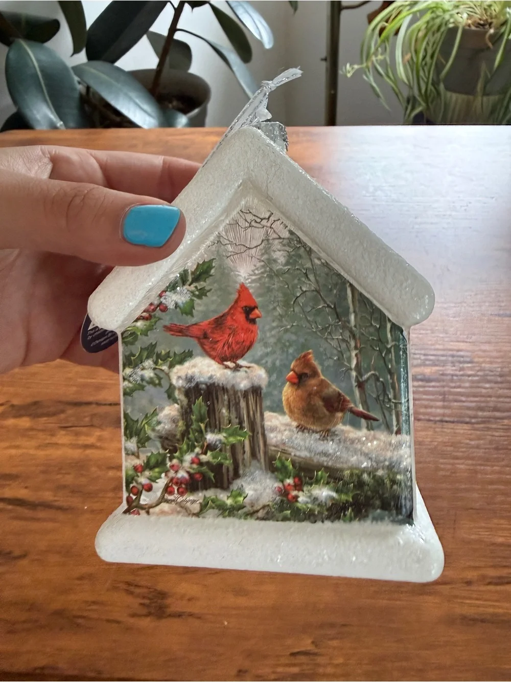 White Cardinal Birdhouse Holiday Ornament Stony Creek